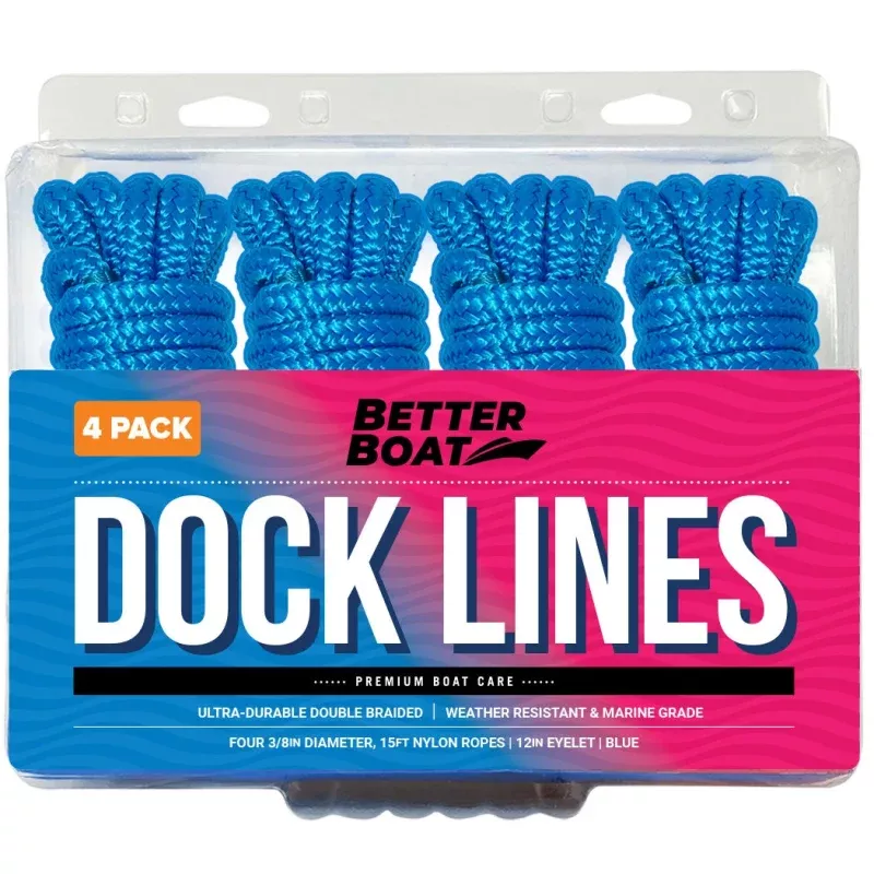 3/8 Dock Lines 15FT|2 Pk&4 Pk|Blue&Black&White&Royal Blue&Navy Blue
