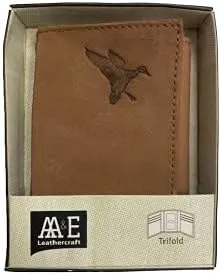 AA&E Leathercraft Cherokee Leather Trifold Wallet With Duck Embossed Emblem – Tan #314350270