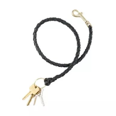 Aker Model 699 Jailers Lease Braided Leather Key Retainer - Plain Black