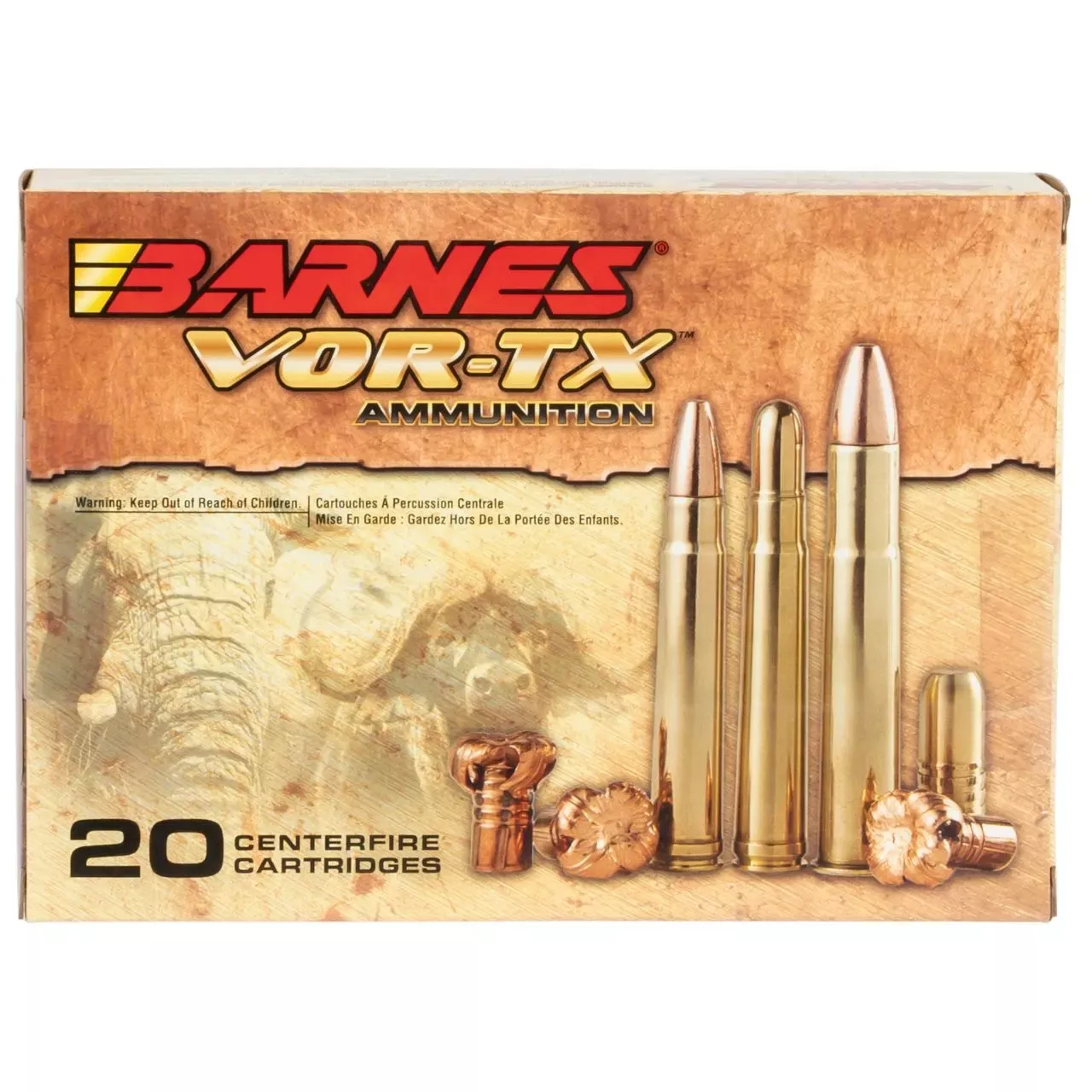 Barnes Bullets VOR-TX Safari 458 Lott 500 gr TSX Flat Base Ammo – 20/Box