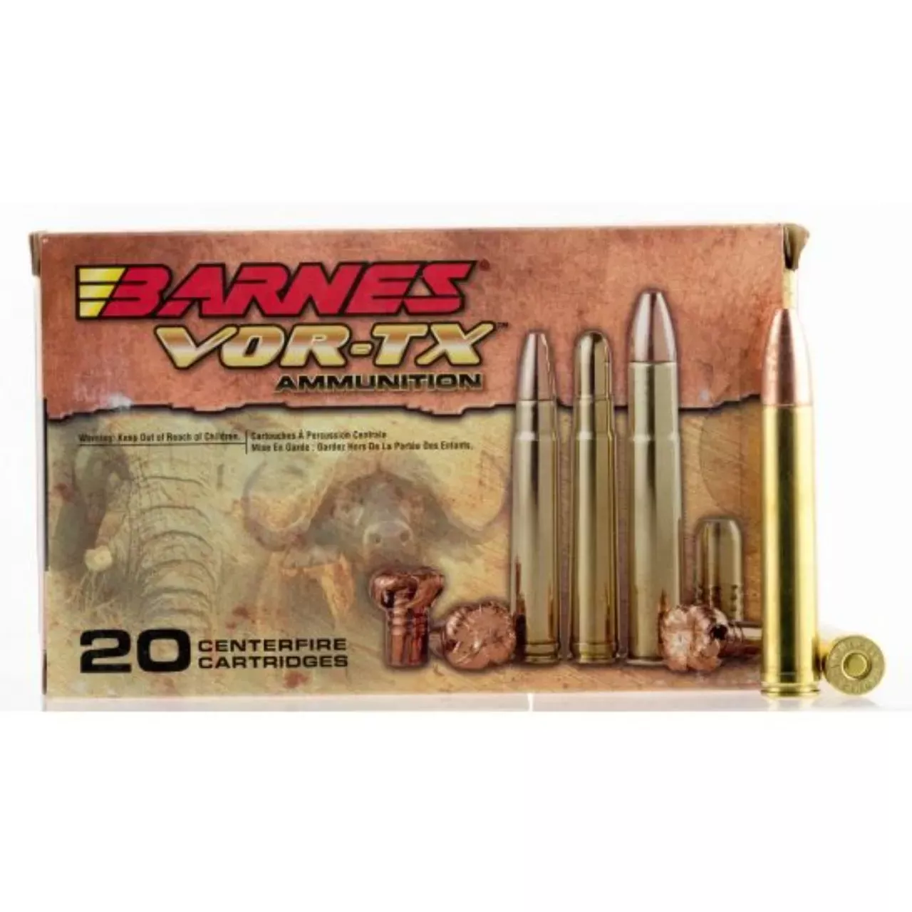 Barnes Bullets VOR-TX Safari 458 Win Mag 450 gr TSX Flat Base Ammo – 20/Box