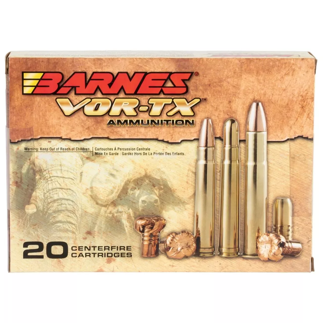 Barnes Bullets VOR-TX Safari 470 Nitro Express 500 gr TSX Flat Base Ammo – 20/Box