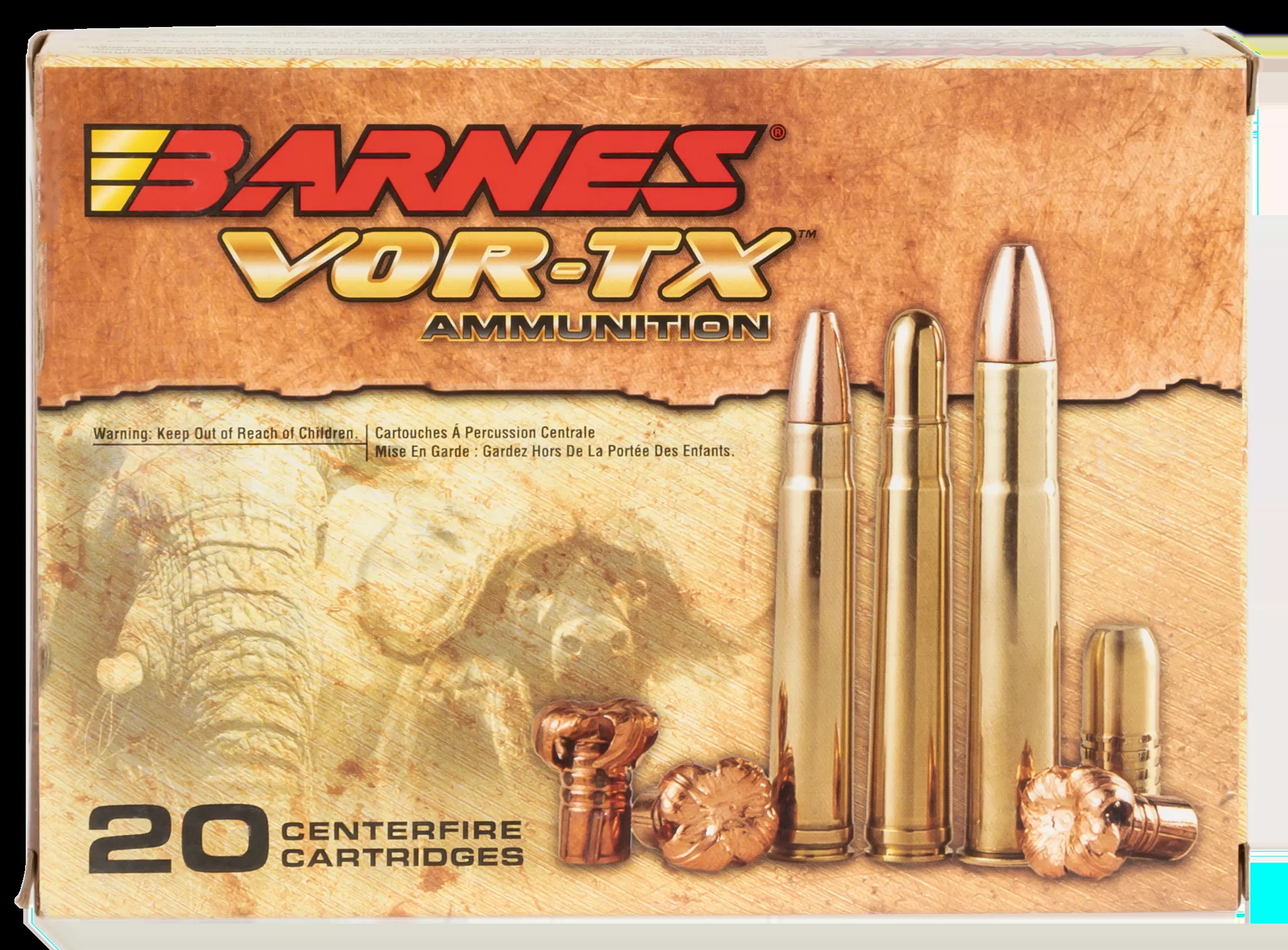 Barnes Bullets VOR-TX Safari 500 Nitro 570 gr Round Nose Banded Solid Ammo -20/Box