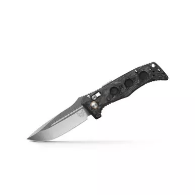 Benchmade 2730-03 Mini Adamas Auto Folding Knife 3.25" Stonewash Drop Point Blade, Black Carbon Fiber Handle