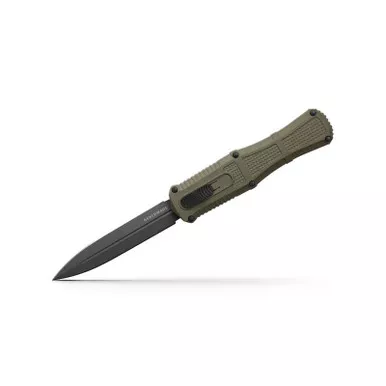 Benchmade 3370GY Claymore OTF Auto Knife (Out-the-Front) 3.89" PVD Plain Double Edge Dagger Blade, Black Grivory Handle