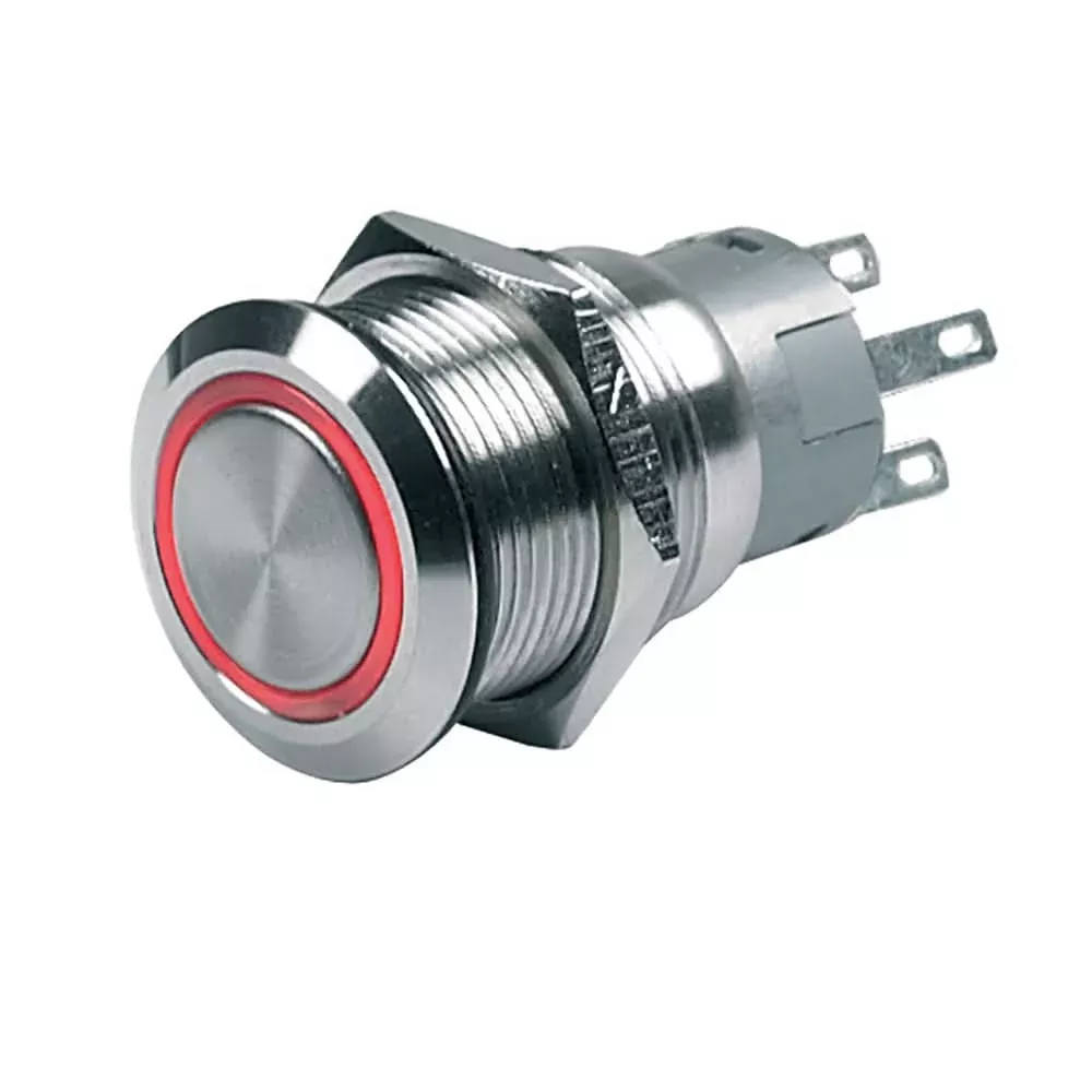 BEP Push-Button Switch 12V Latching On/Off - Red LED - 80-511-0001-00