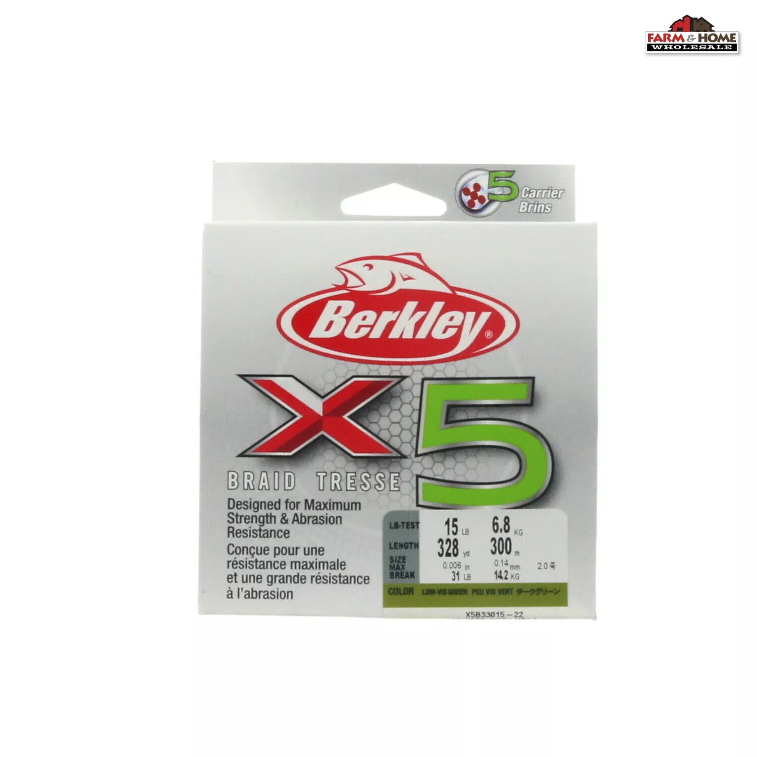 Berkley X5 Braided Line -15 Lbs – Lo-Vis Green #1486725