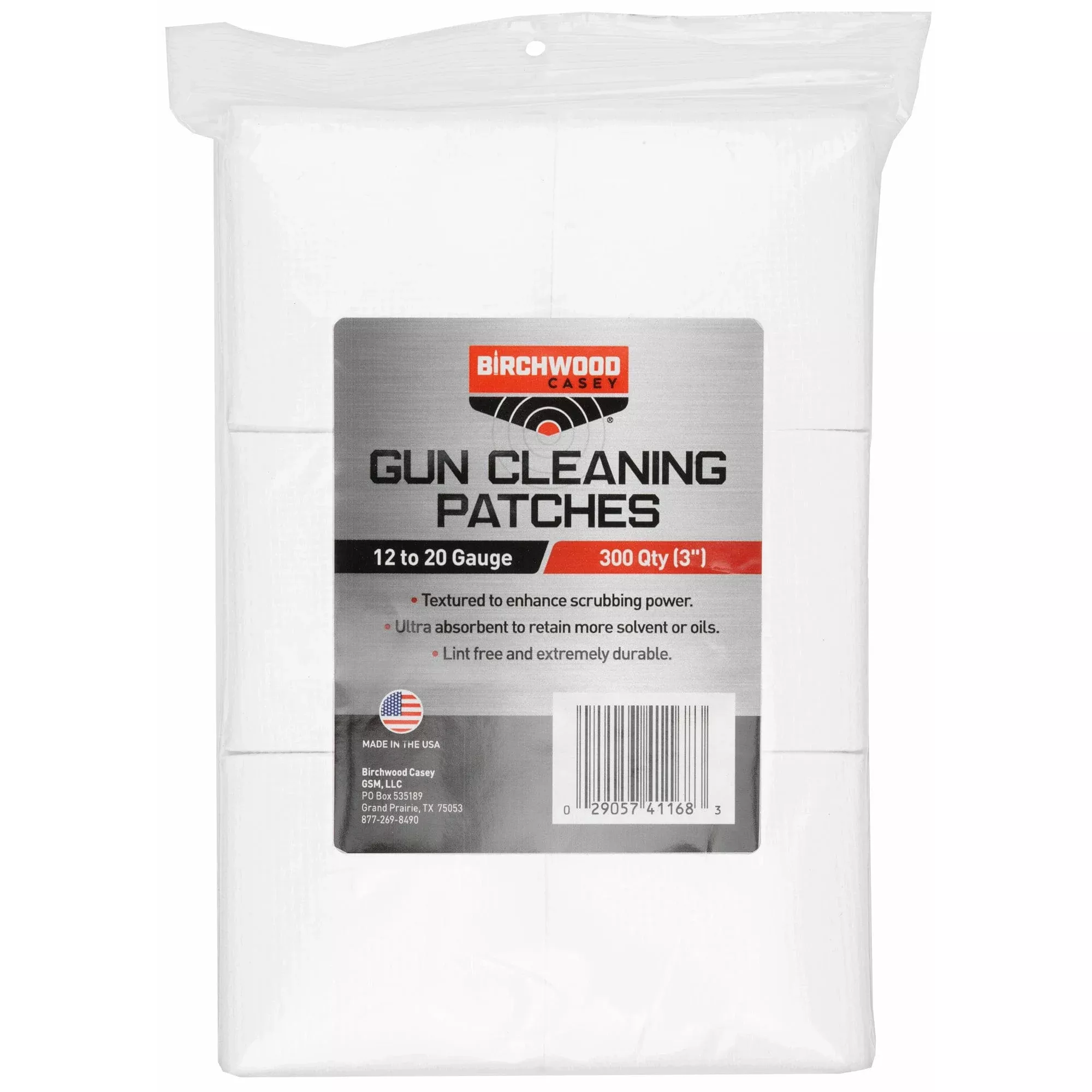 Birchwood Casey Cleaning Patch Square 3 In. .50 Cal./20 & 12 Ga. 300 Pk.
