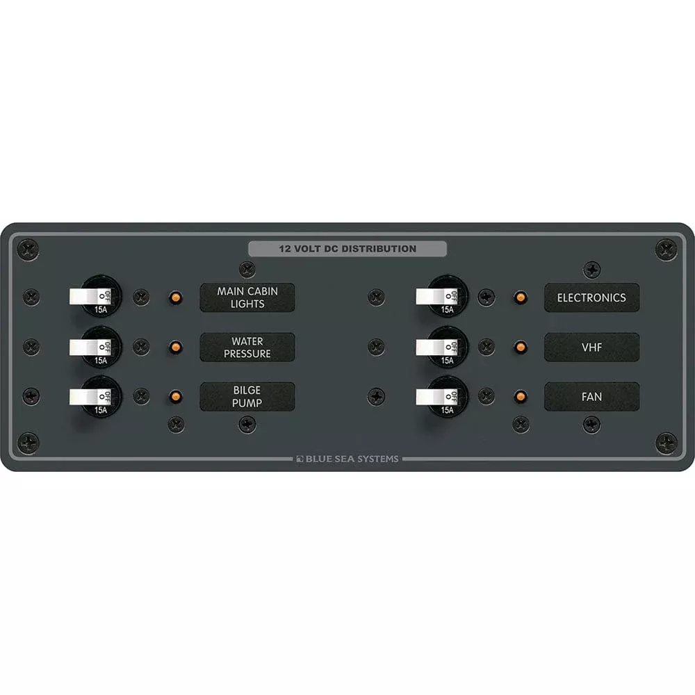 Blue Sea 8096 DC 6 Position Toggle Branch Circuit Breaker Panel – White Switches