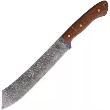 BnB Knives BNB15257 Utility Machete Knife 9.00" Damascus Wharncliffe Plain Edge Blade, Walnut Handle and Leather Sheath