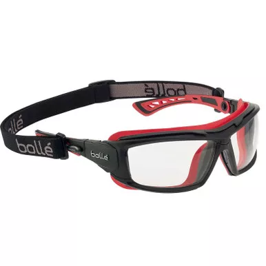 Bollé Ultim8 Hybrid Sealed Safety Glasses, Black/Red Frame