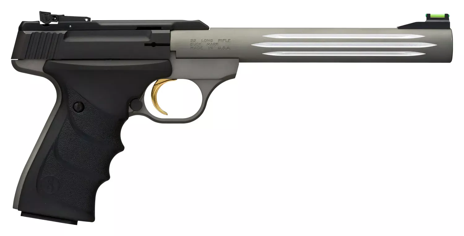 Browning Buck Mark Lite *CA Compliant 22 LR Caliber 7.25″ Fluted Barrel, 10+1 Capacity, Matte Gray Finish Aluminum Frame, Matte Black