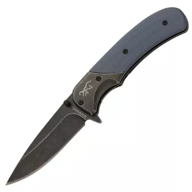 Browning The Range Folding Knife 2.75" Drop Point Stonewashed Black Oxide Blade G-10 Handle Navy Blue