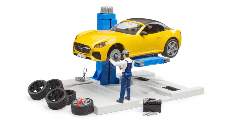 Bruder Bworld Car Service Center With Bruder Roadster #62112