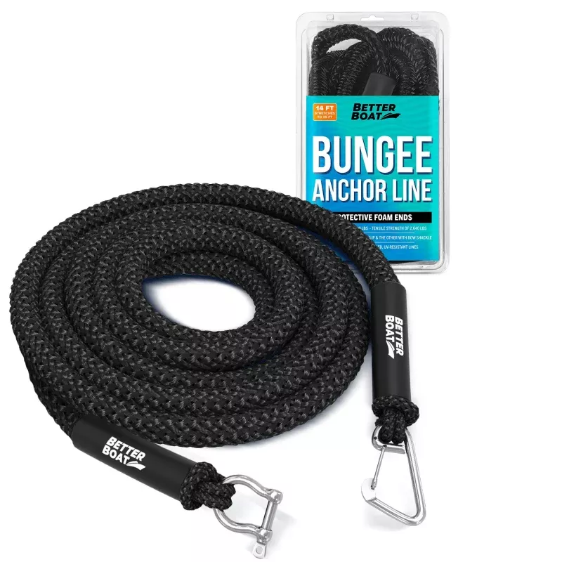 Bungee Anchor Line|Black&Blue|7ft Hoop & Clip&14ft Bow Shackle & Clip