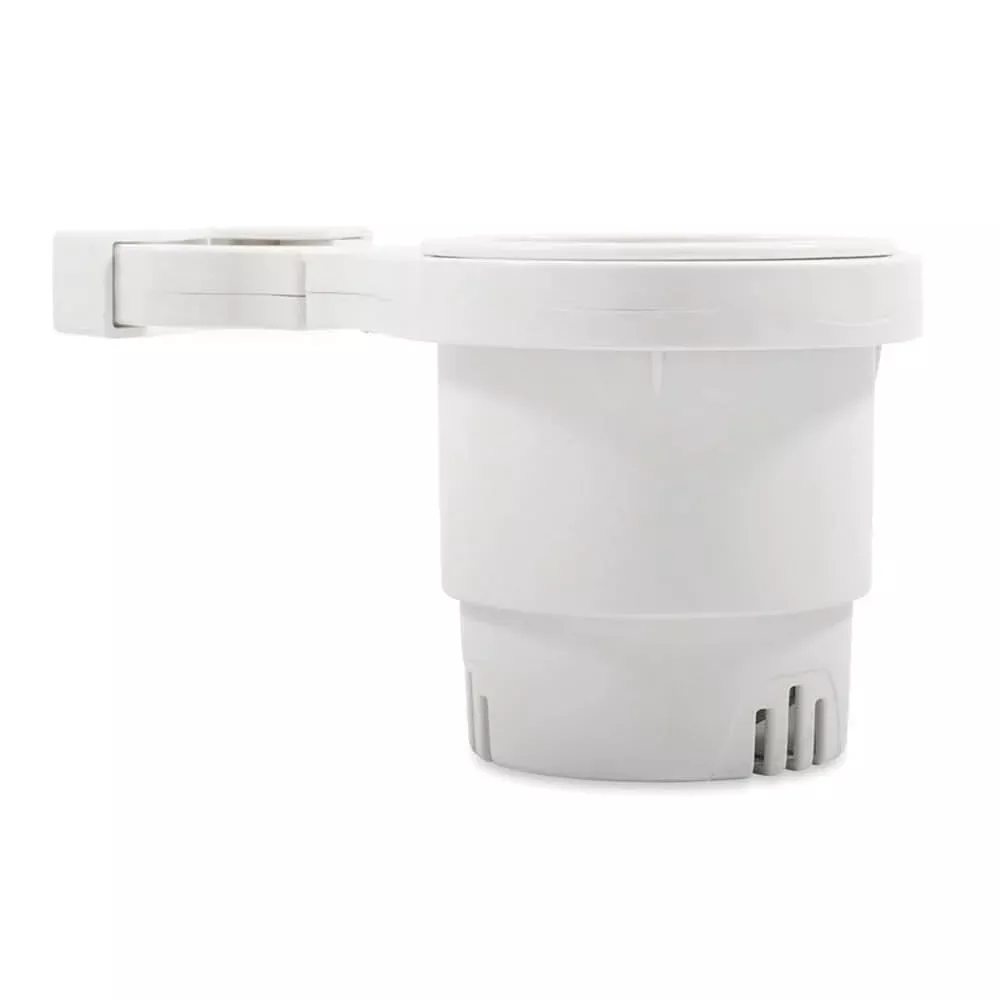 Camco Clamp-On Rail Mounted Cup Holder - Large for Up to 2" Rail - White - 53083