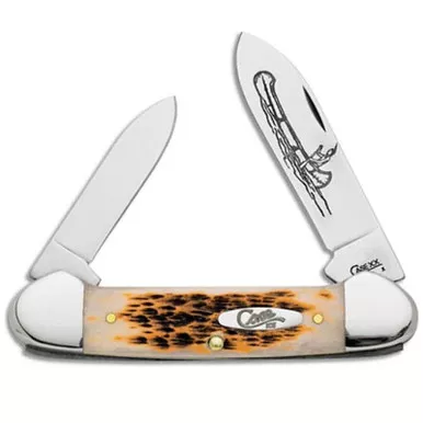 Case Canoe Knife Spear and Pen Chrome Vanadium Blades Amber Bone Handle