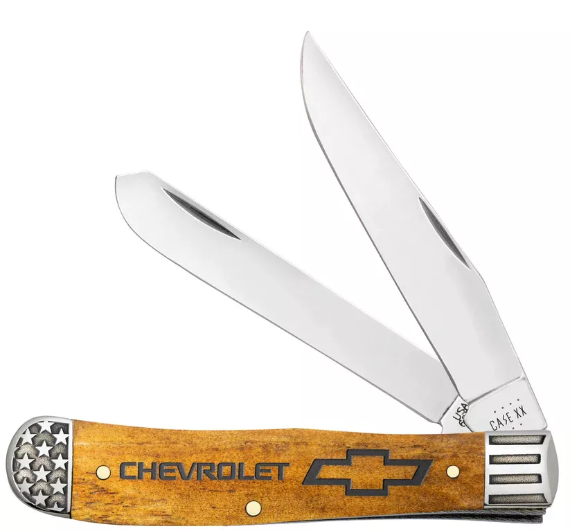 Case Knife Chevrolet Embellished Smooth Antique Bone Trapper Knife #33710