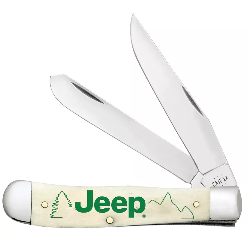 Case Knife Jeep Embellished Smooth Natural Bone Trapper Knife #27013