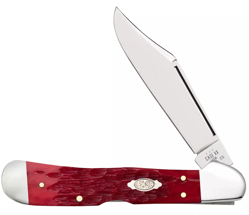 Case Knife Peach Seed Jig Dark Red Bone CS CopperLock Knife #31946