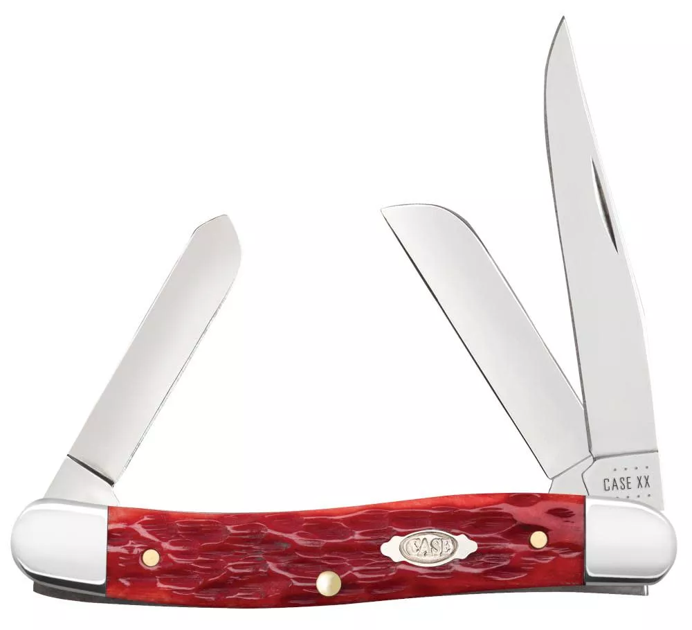 Case Knife Peach Seed Jig Red Bone Medium Stockman #31951