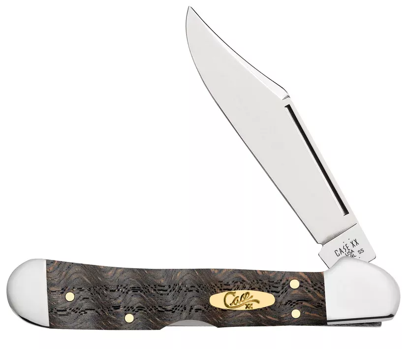Case Knife Smooth Black Curly Oak Wood Mini CopperLock #14010