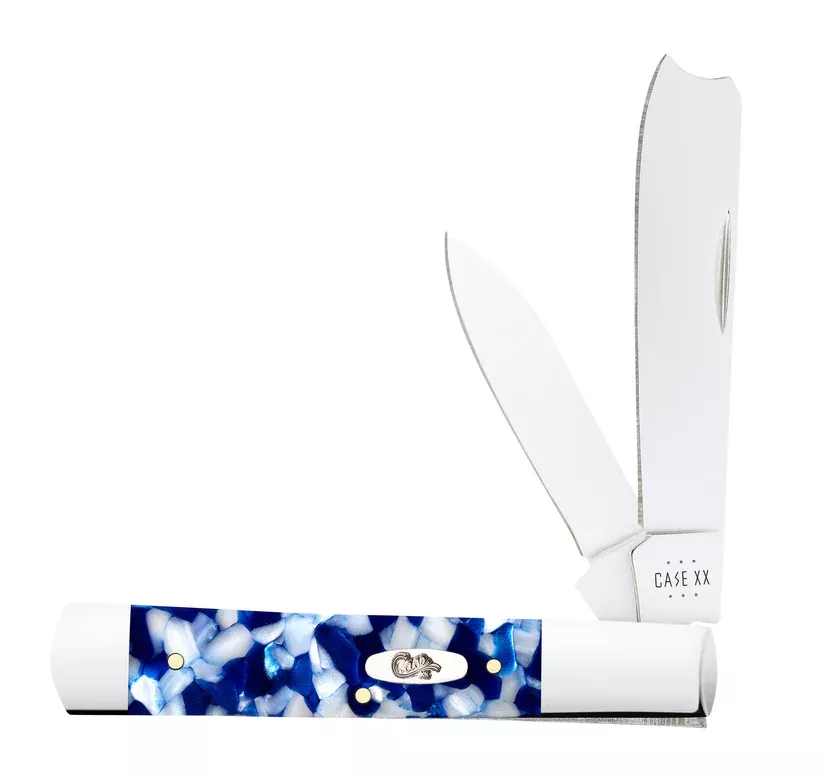 Case Knife Smooth Blue Crackle Kirinite Razor Pocket Knife #CASE50727