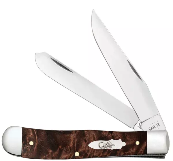 Case Smooth Brown Maple Burl Wood Trapper Pocket Knife #64060