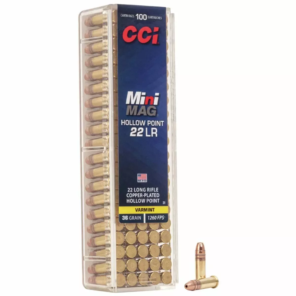 CCI Mini-Mag 22 LR 36 Gr. Copper Plated Hollow Point 100 Rounds