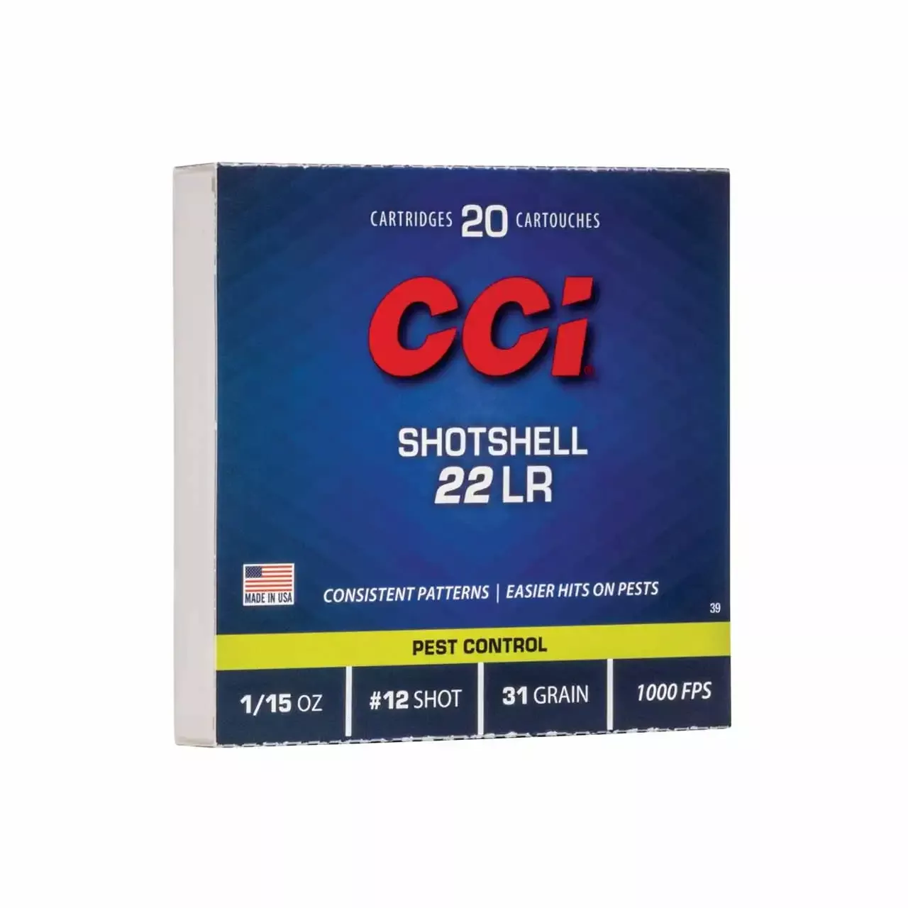 CCI Pest Control Shotshell 22 LR 31 Gr. 1000 fps #12 20/Box