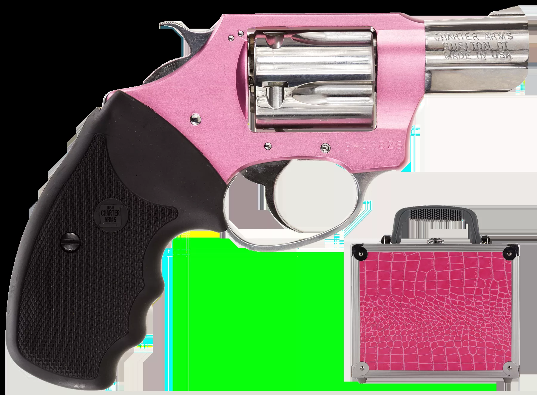Charter Arms 53839 Undercover Lite Chic Lady 38 Special 5rd 2″ High Polished Stainless Barrel & Cylinder Pink Aluminum Frame with Black Rubber Grip Includes Faux Alligator Case