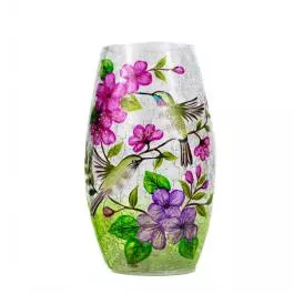 A Cheerful Giver Hummingbird – Crackle Glass Short Vase