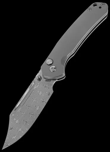 CJRB Bowie Pyrite Titanium Damast Folding Knife