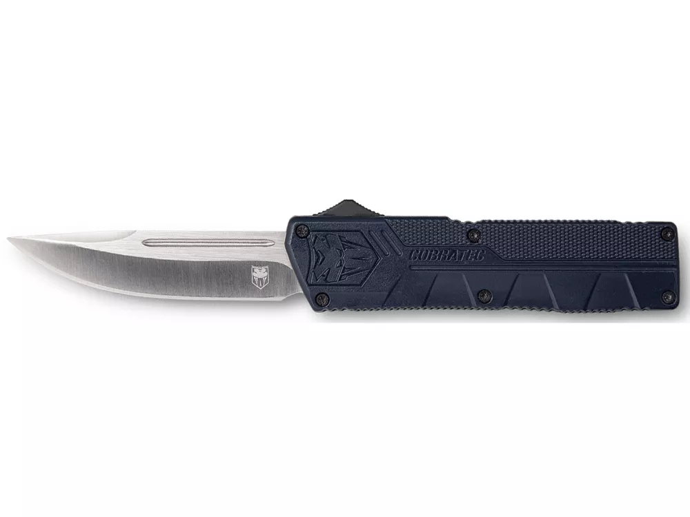 CobraTec 3.25" OTF Knife D2 Blade Blue Aluminum Handle