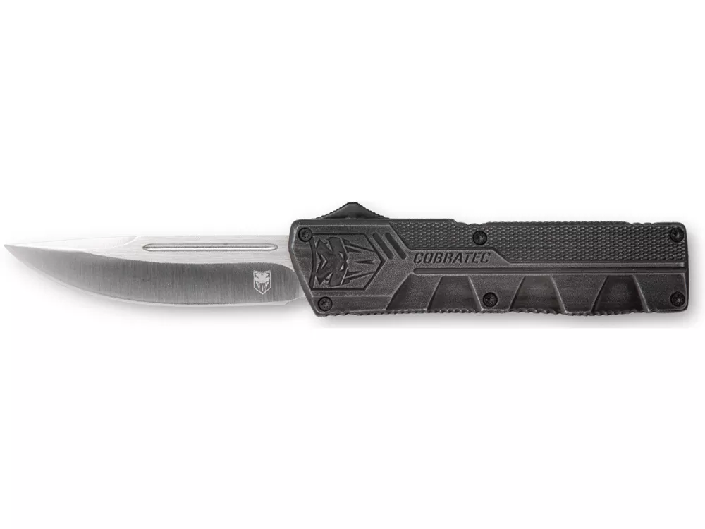 CobraTec 3.25" OTF Knife D2 Drop Point Stonewashed Aluminum