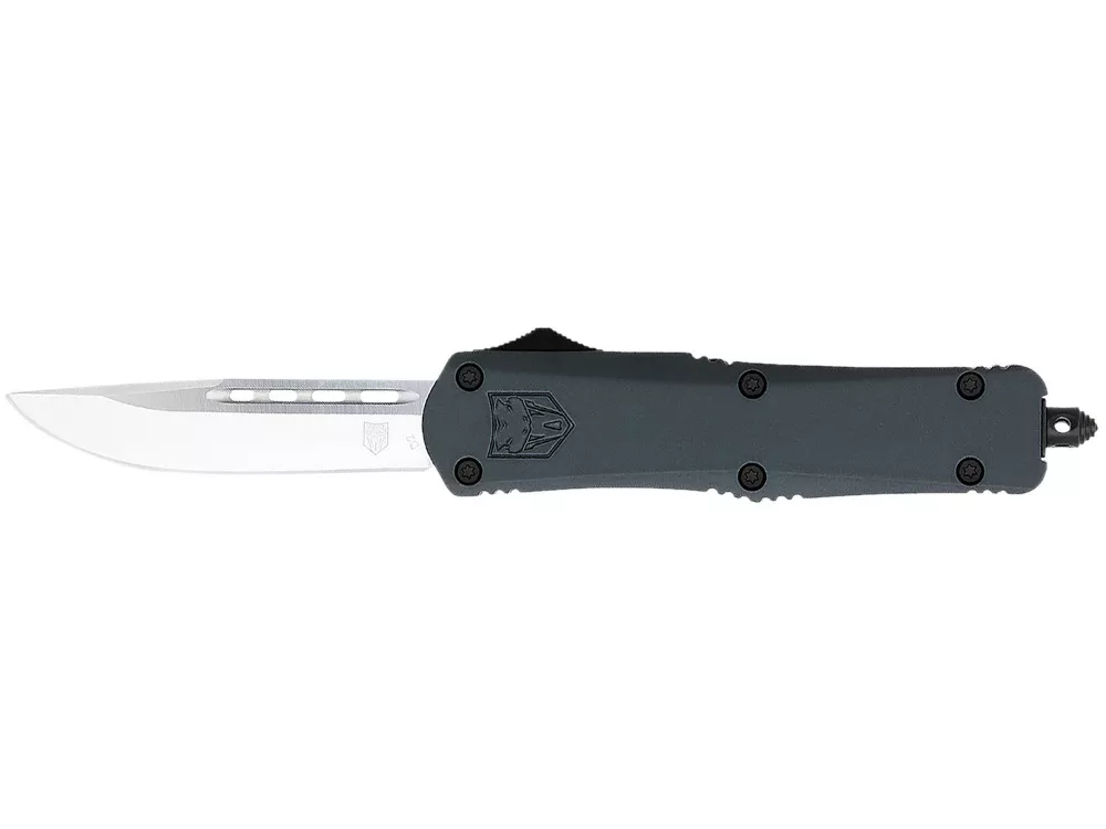 CobraTec 3" D2 OTF Drop Point Knife Gray Aluminum Handle
