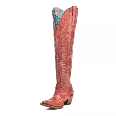 CORRAL LD Distressed Red Embroidery Tall Top Boots (A4212A)