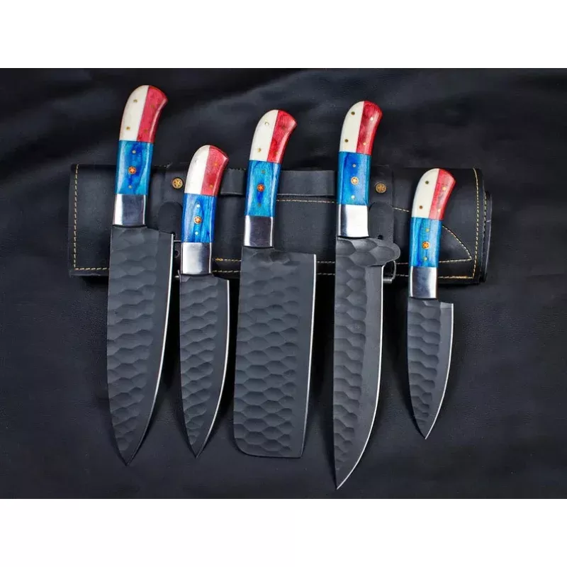 Custom Hand Forged Carbon Steel Chefs Knife Set5 PCS BBQ & Kitchen Knives | Best Anniversary Gift for Him