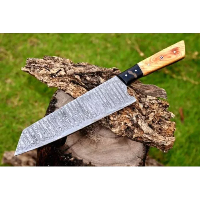 CUSTOM HANDMADE FORGED DAMASCUS STEEL CHEF KNIFE KITCHEN KNIFE WOOD HANDLE
