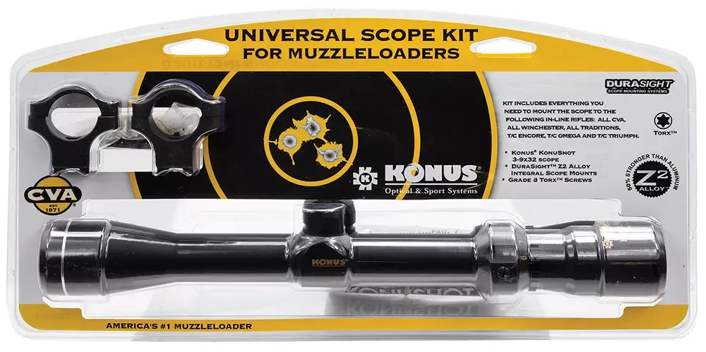CVA Knous KonuShot Muzzleloader Scope Kit Black Matte Black 3-9x32mm 1″ Tube