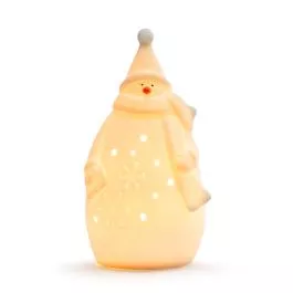 Demdaco White LED Ceramic Snowman with Scarf Figure - 3x5.5in