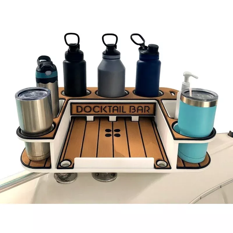 Docktail Butler Boat Table with Adjustable Rod Holder Mount