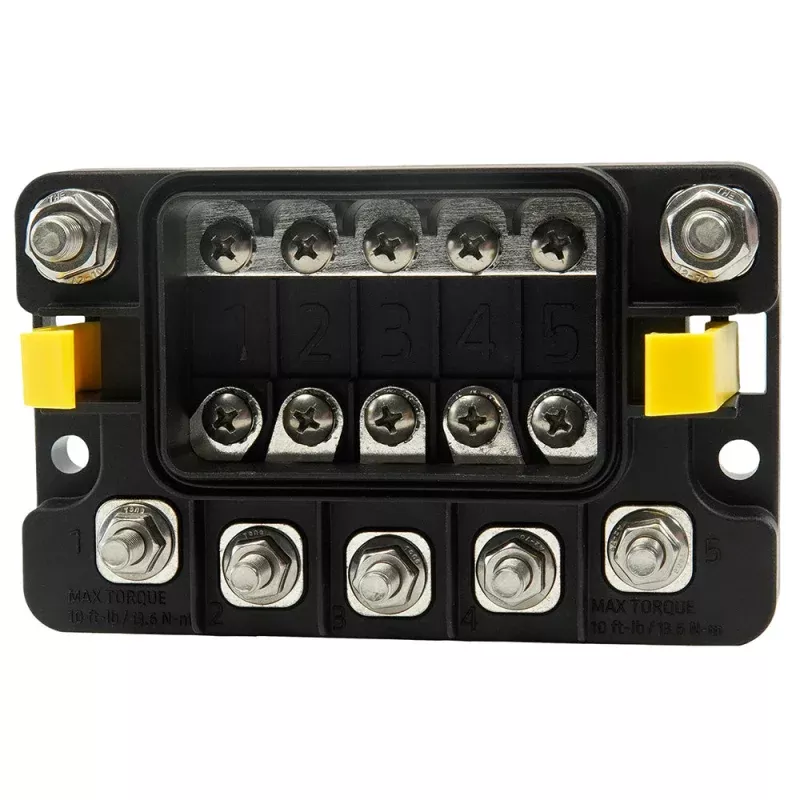Egis MIDI 5 Circuit Fuse Block w/Sealed Cover – M8 Inputs – M6 Outputs