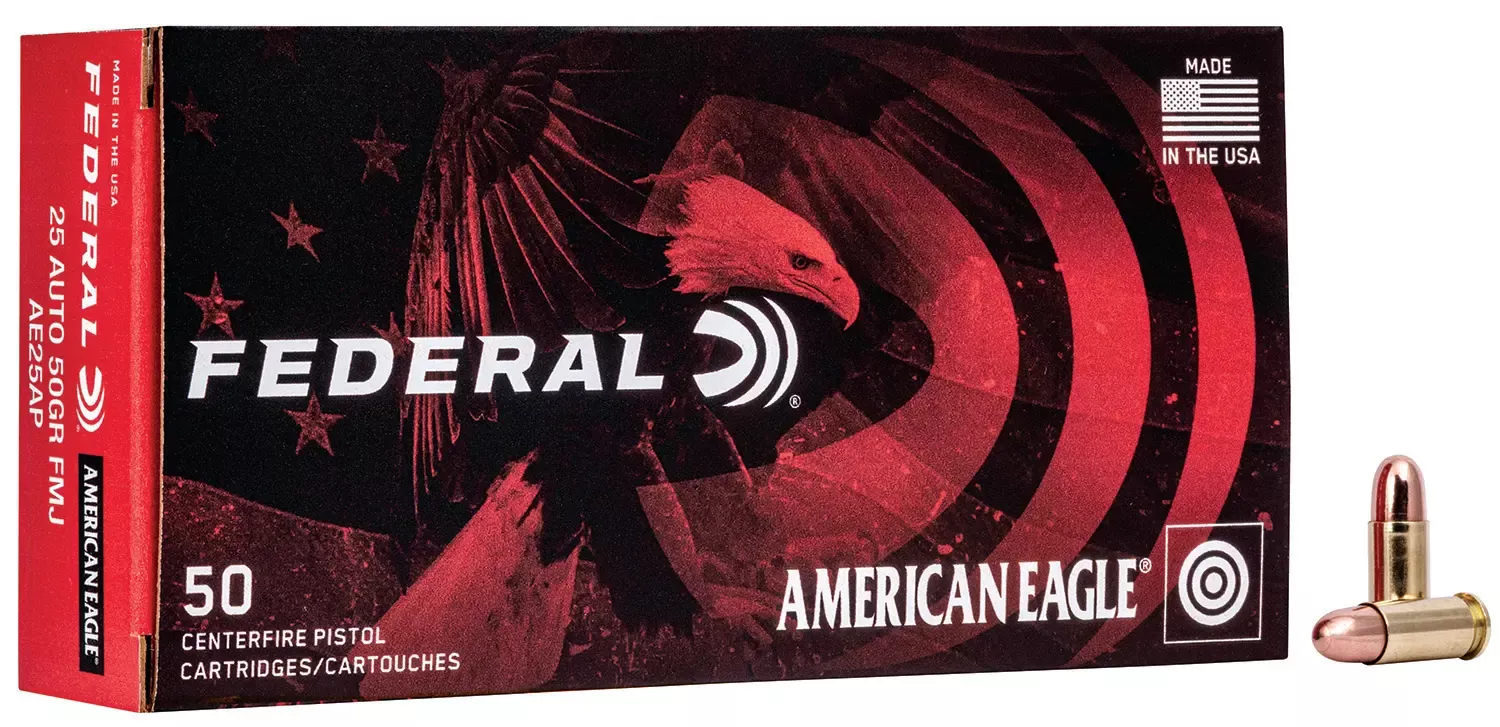 Federal AE25AP American Eagle Pistol Ammo 25 Auto 50Gr 50Rnd TMJ