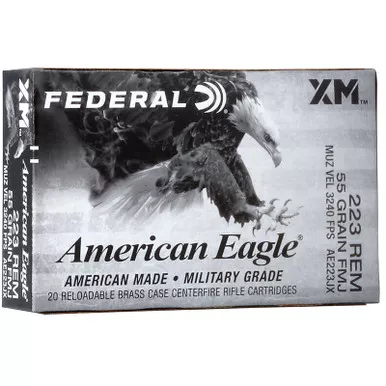 Federal American Eagle 223 Rem AE223JX 55GR FMJ Boat Tail 20 Rounds