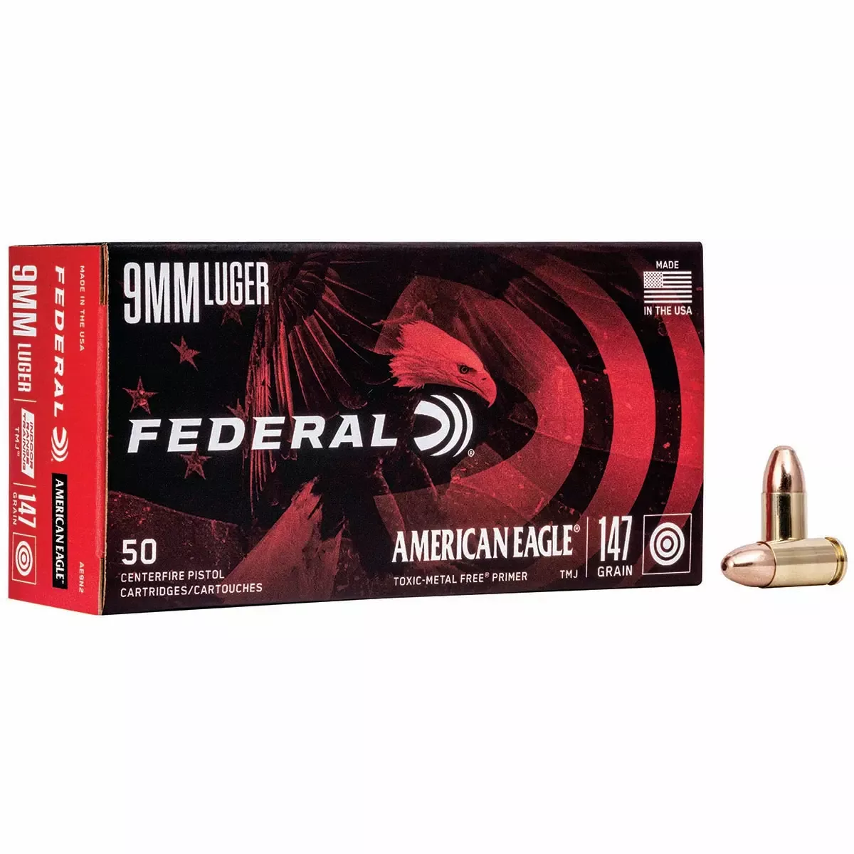 Federal American Eagle Indoor Range Training 9mm Luger 147 gr Total Metal Jacket (TMJ) 50/Box