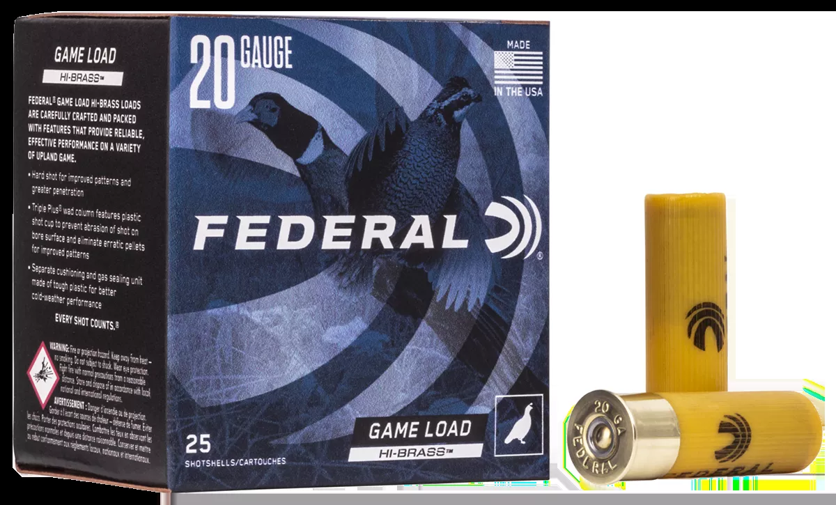 Federal Game-Shok High Brass Shotshell 20 ga 2-3/4" 1.0 oz #4 Lead Shot 25 Shells Per Box