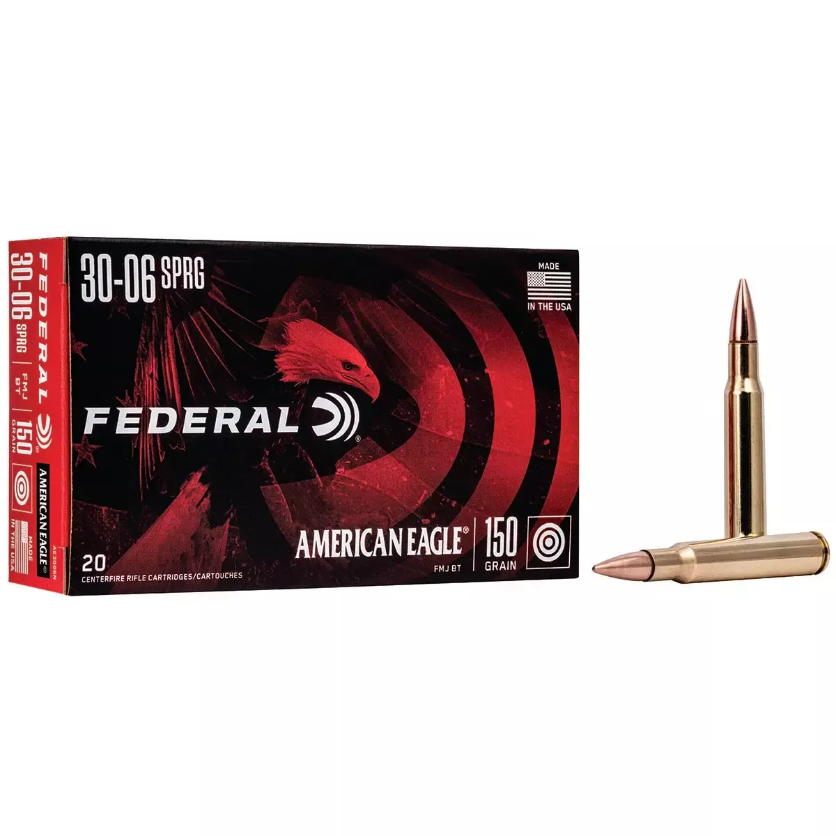 FederalAmerican Eagle Rifle 30-06 Springfield 150 gr Full Metal Jacket Boat-Tail (FMJBT) 20/Box