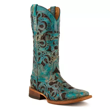 FERRINI Women's Horseshoe Square Toe Turquoise Western Boot (8309350)