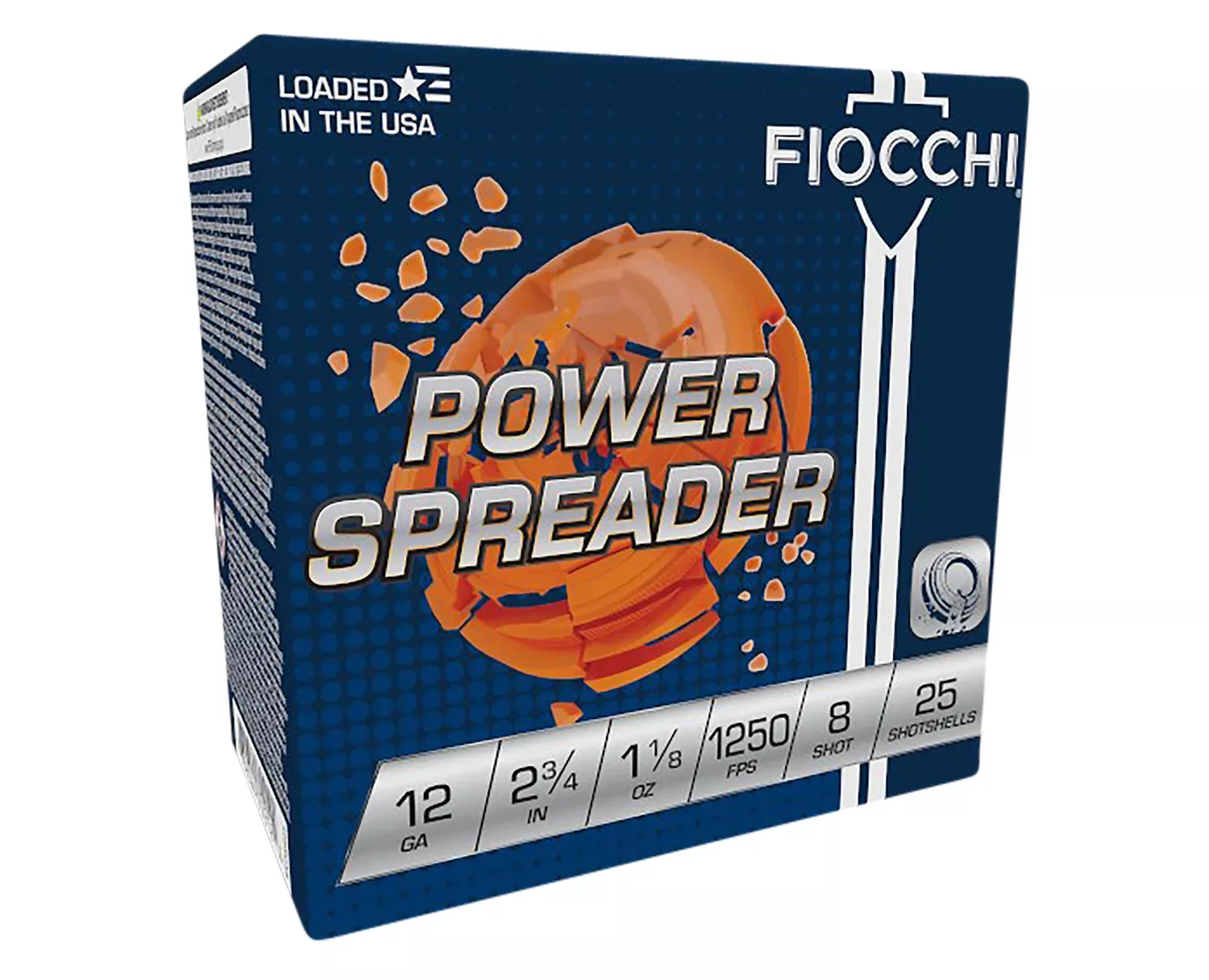 Fiocchi Exacta Target Power Spreader 12 Gauge Shotshells 2 3/4″ Long 1 1/8 oz #8 Shot 25 Shells Per Box